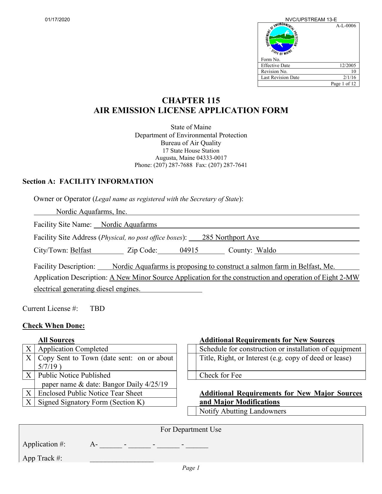 Application forms by dep