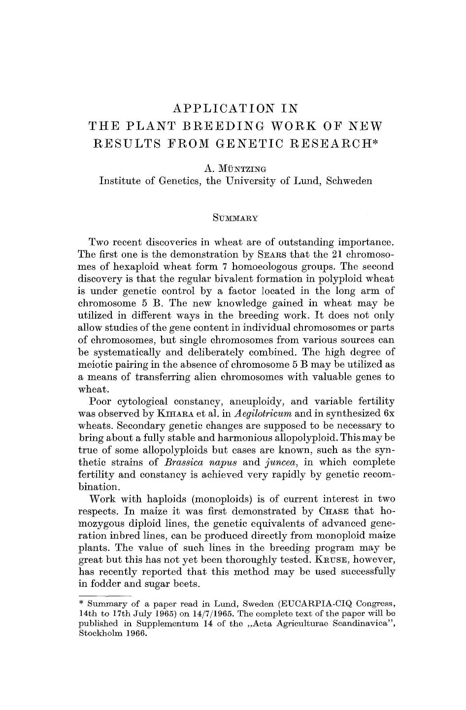 Application in the plant breeding work of new results from genetic research by Unknown