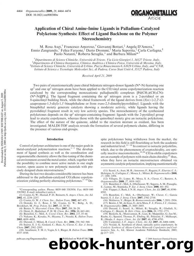 Application of Chiral Amine-Imine Ligands in Palladium-Catalyzed Polyketone Synthesis: Effect of Ligand Backbone on the Polymer Stereochemistry by unknow