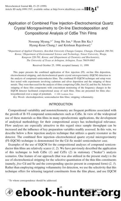 Application of Combined Flow Injection-Electrochemical Quartz Crystal Microgravimetry to On-line Electrodeposition and Compositional Analysis of CdSe Thin Films by Myung N. et al
