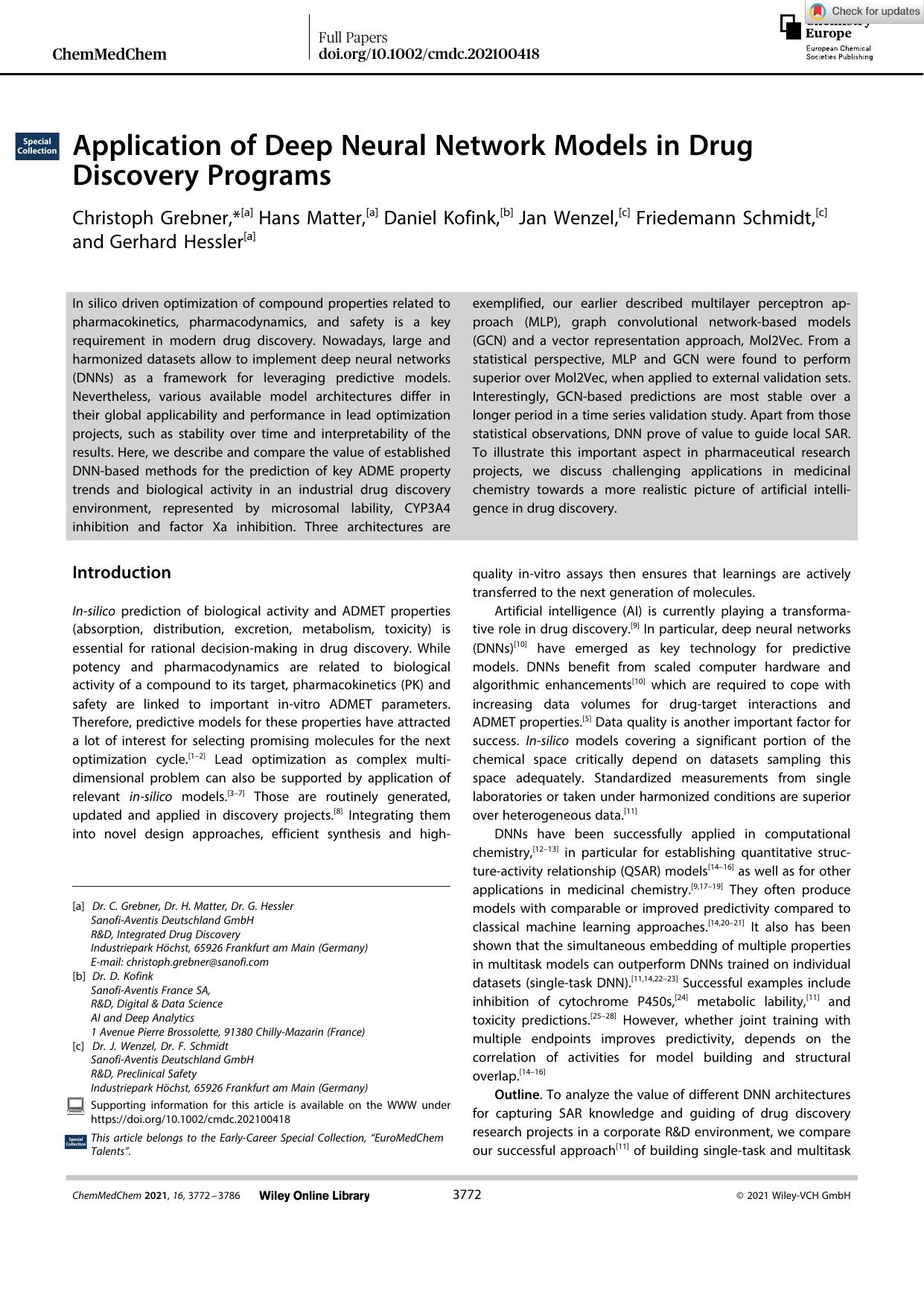 Application of Deep Neural Network Models in Drug Discovery Programs by Unknown