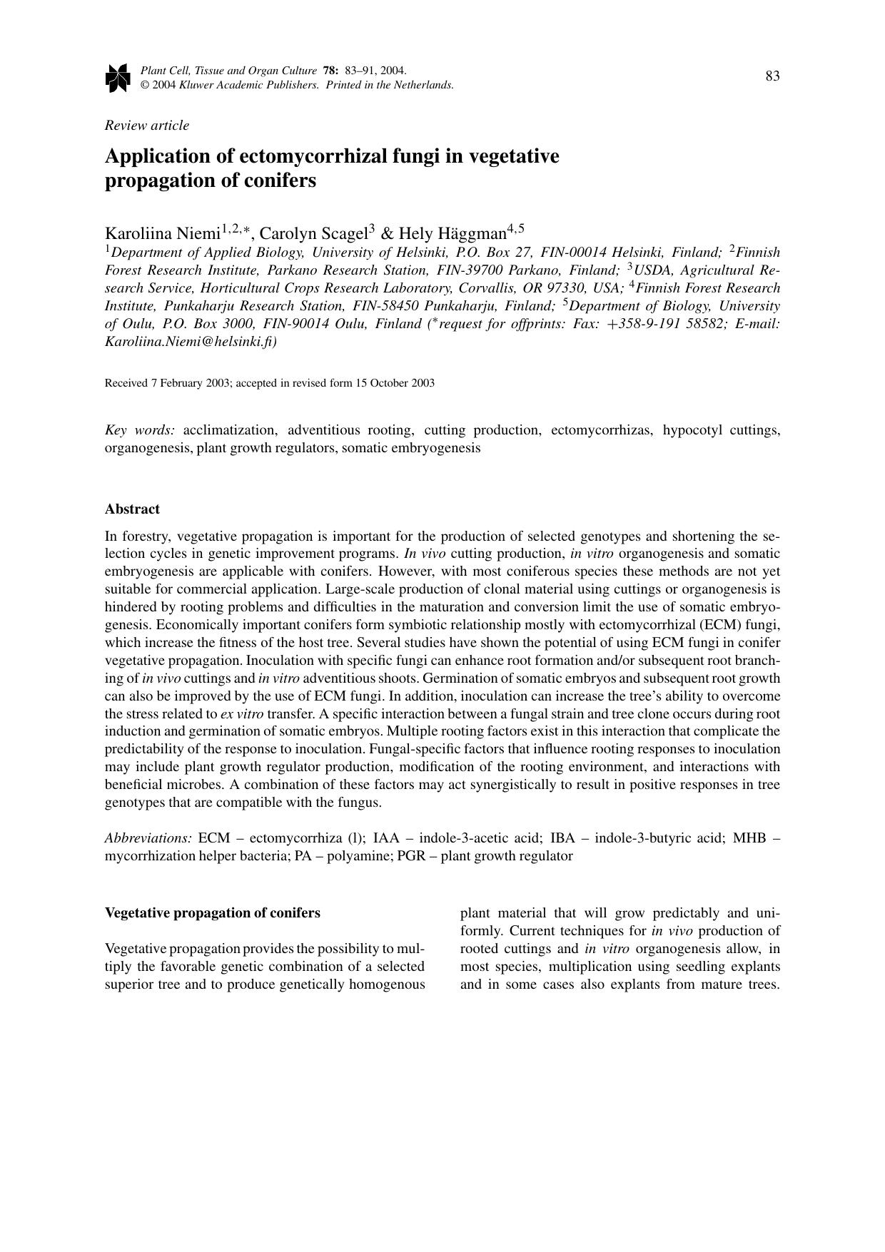 Application of Ectomycorrhizal Fungi in Vegetative Propagation of Conifers by Unknown