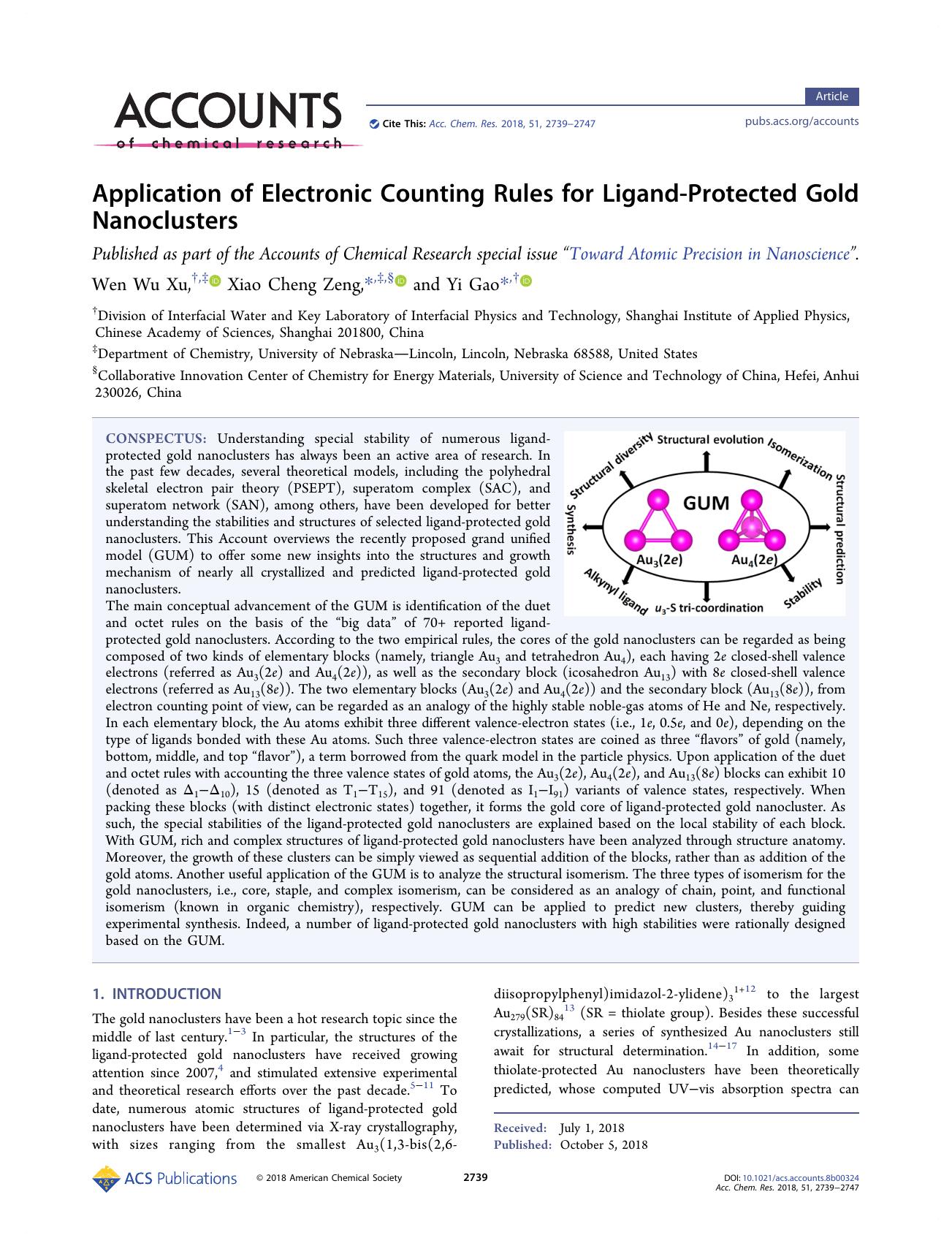 Application of Electronic Counting Rules for Ligand-Protected Gold Nanoclusters by Wen Wu Xu; Xiao Cheng Zeng; Yi Gao & Xiao Cheng Zeng & Yi Gao