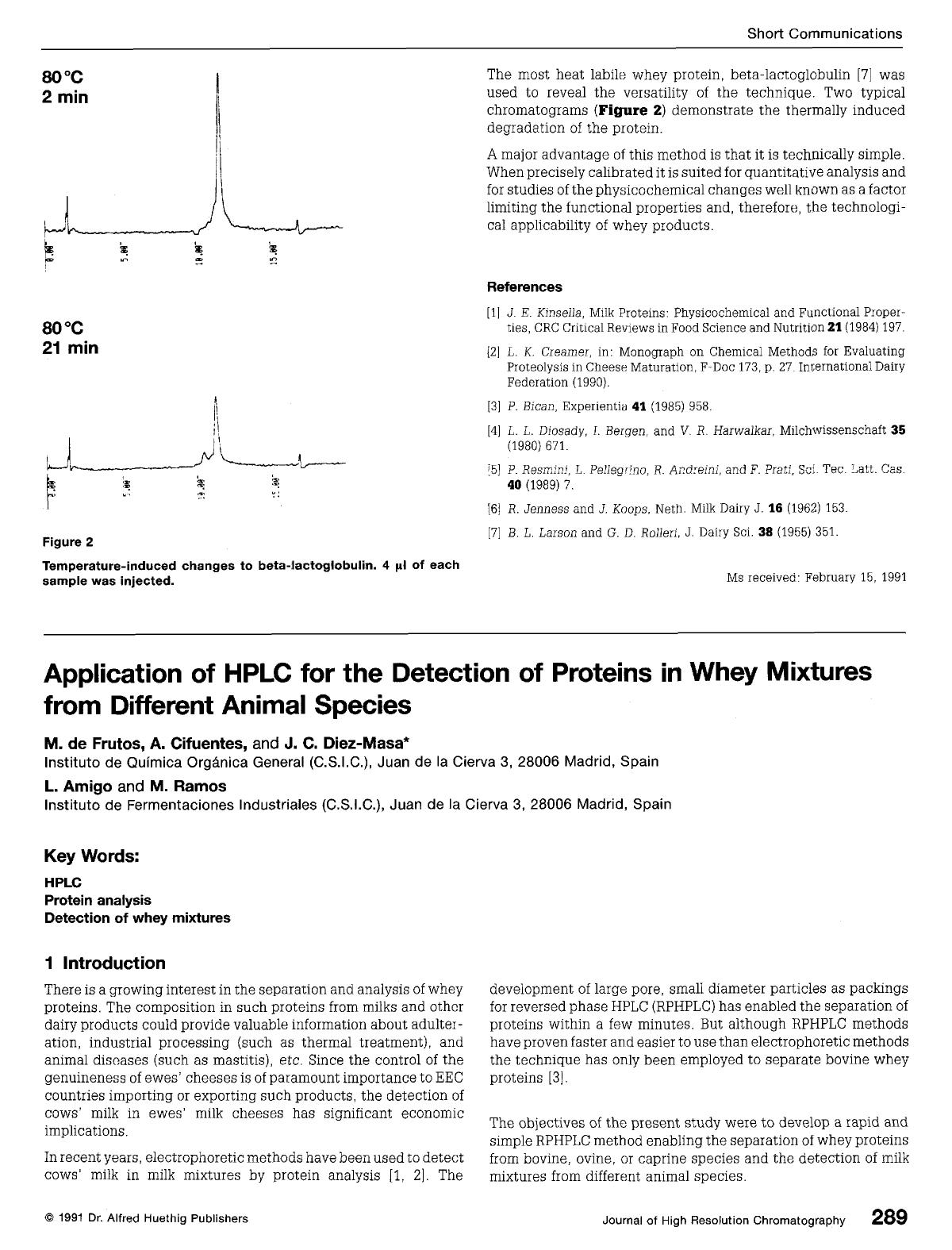Application of HPLC for the detection of proteins in whey mixtures from different animal species by Unknown