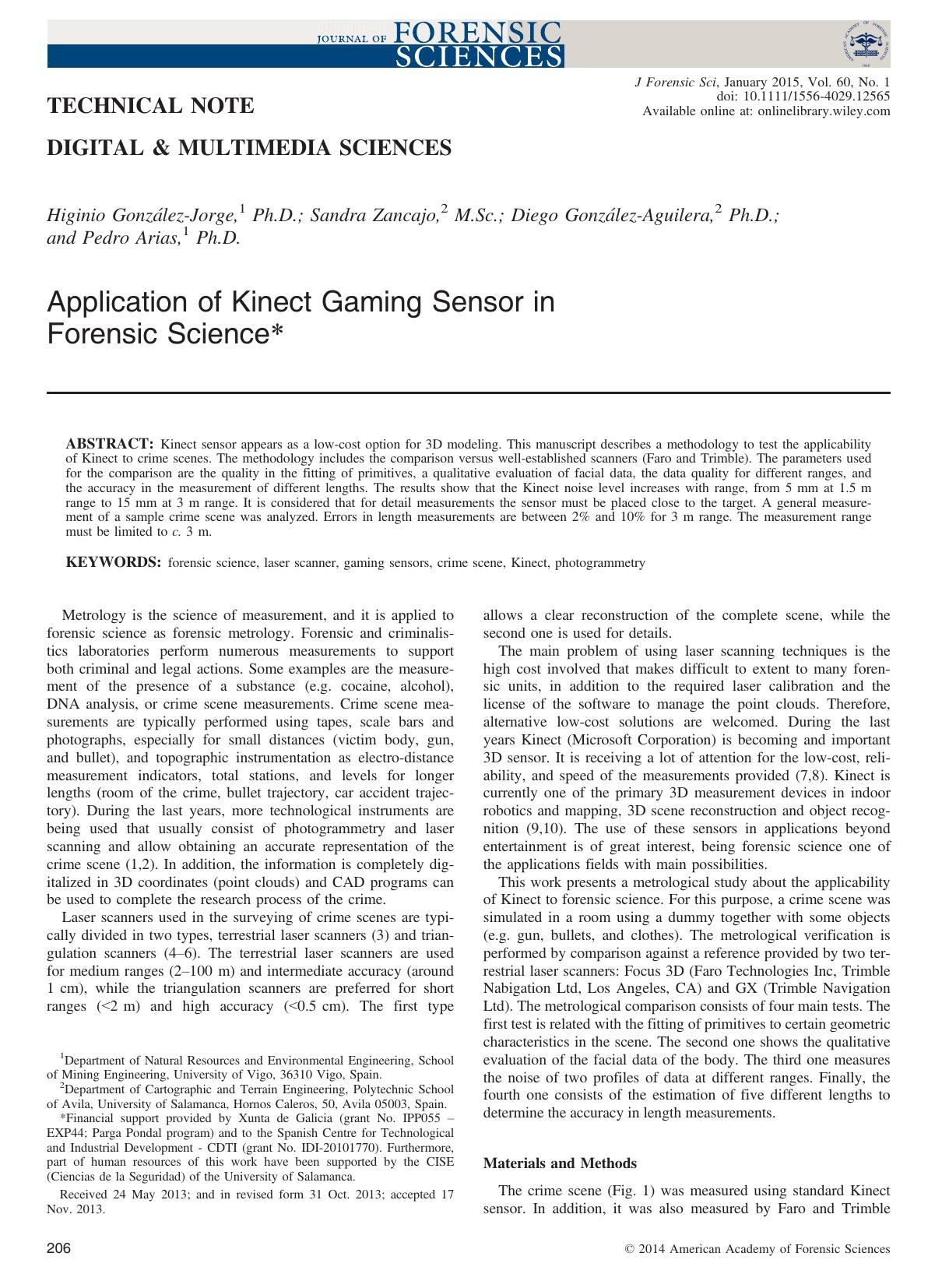 Application of Kinect Gaming Sensor in Forensic Science by Unknown
