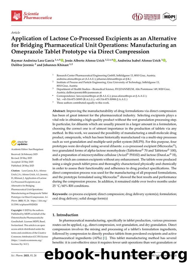Application of Lactose Co-Processed Excipients as an Alternative for Bridging Pharmaceutical Unit Operations: Manufacturing an Omeprazole Tablet Prototype via Direct Compression by unknow