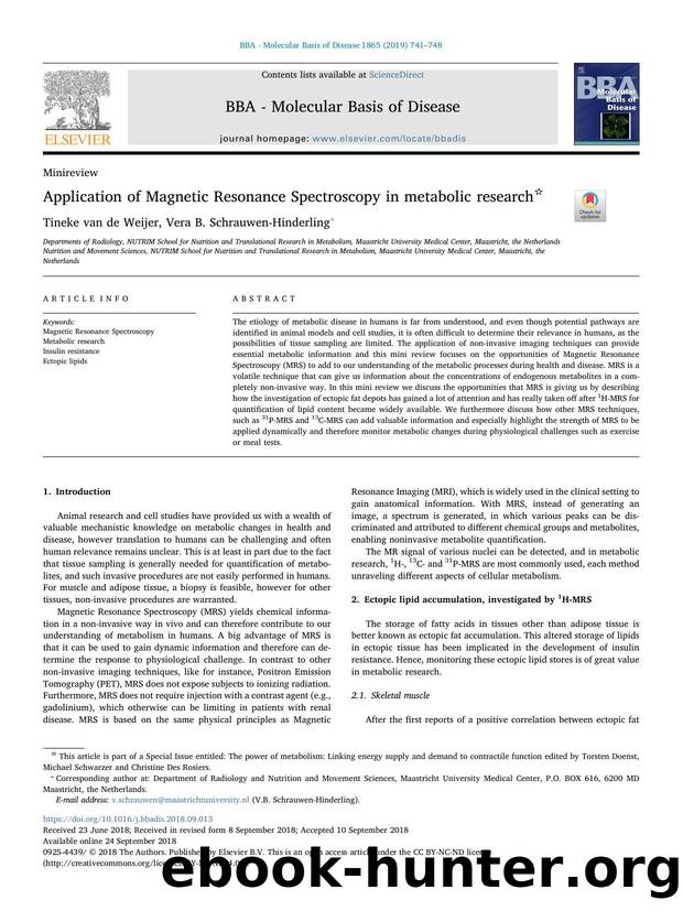 Application of Magnetic Resonance Spectroscopy in metabolic research by Tineke van de Weijer & Vera B. Schrauwen-Hinderling