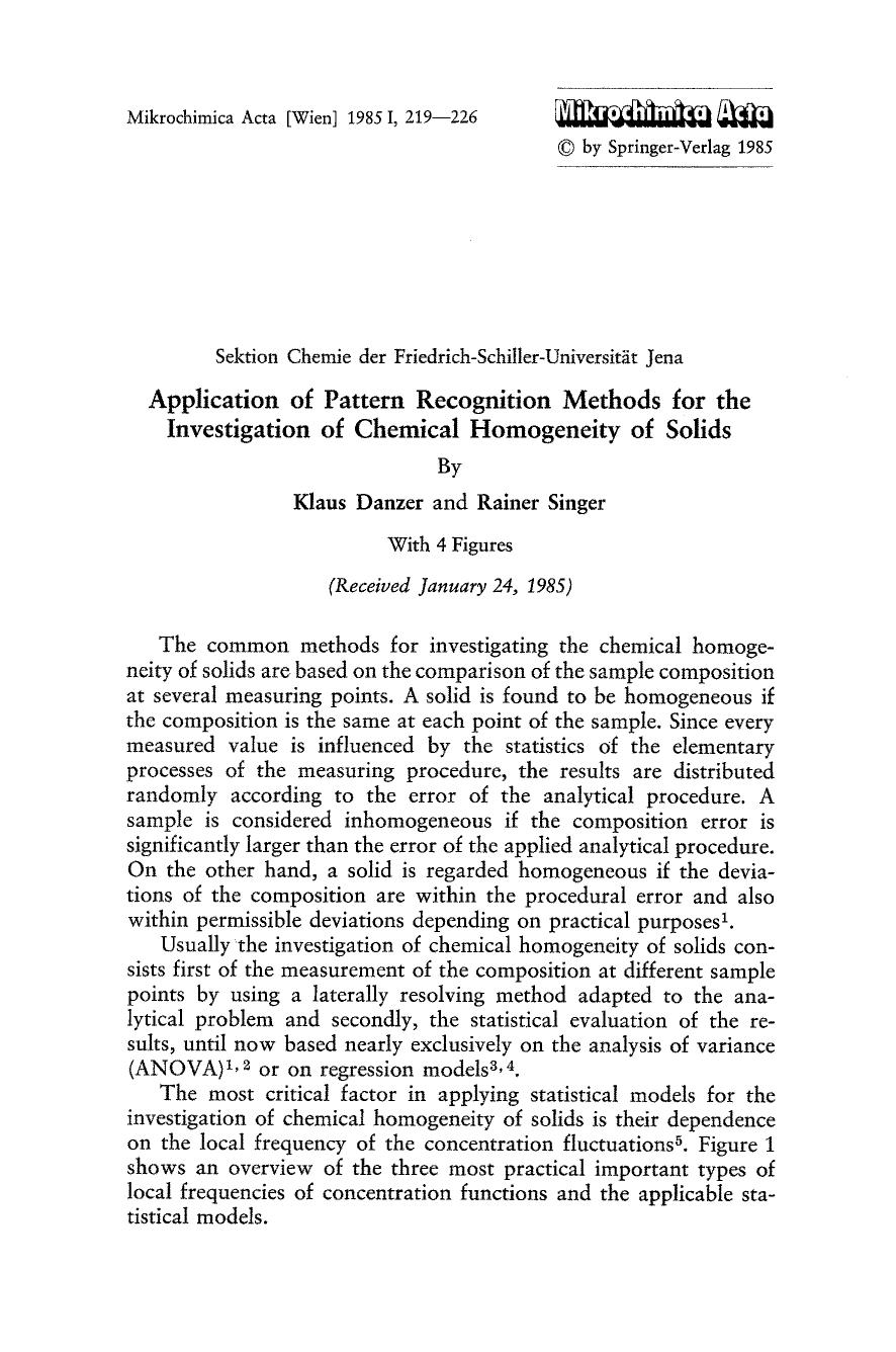Application of Pattern Recognition Methods for the investigation of chemical homogeneity of solids by Unknown