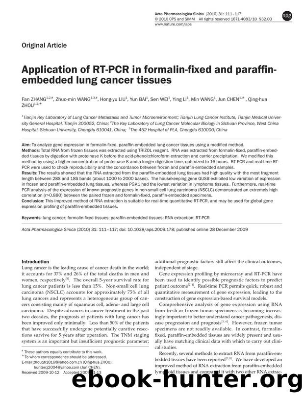 Application of RT-PCR in formalin-fixed and paraffin-embedded lung cancer tissues by unknow
