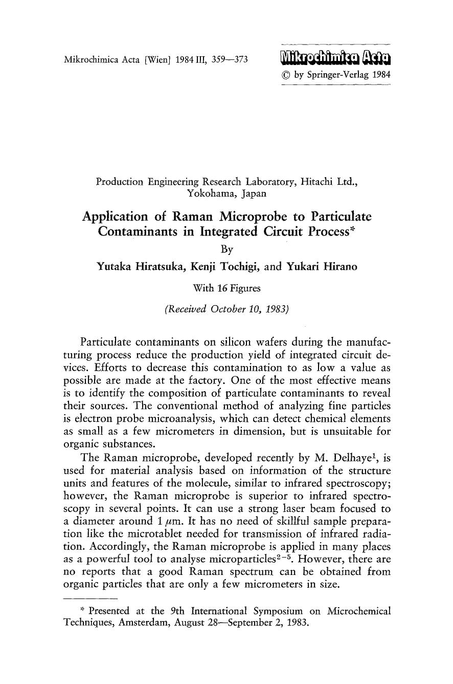 Application of Raman microprobe to particulate contaminants in integrated circuit process by Unknown