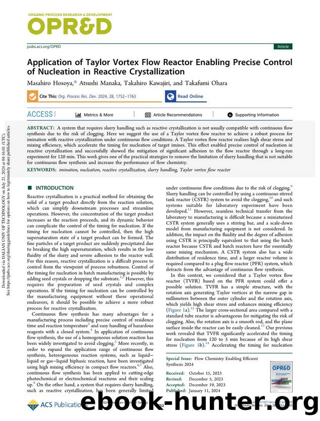 Application of Taylor Vortex Flow Reactor Enabling Precise Control of Nucleation in Reactive Crystallization by Masahiro Hosoya Atsushi Manaka Takahiro Kawajiri & Takafumi Ohara