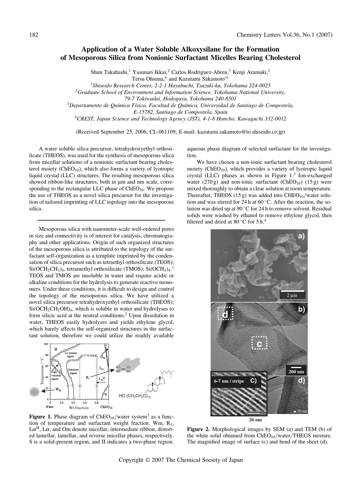 Application of a Water Soluble Alkoxysilane for the Formation of Mesoporous Silica from Nonionic Surfactant Micelles Bearing Cholesterol by unknow
