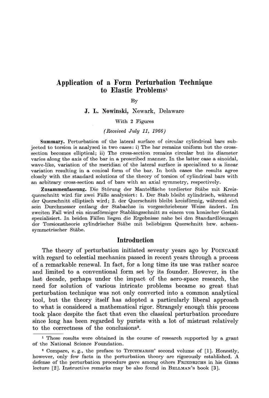 Application of a form perturbation technique to elastic problems by Unknown