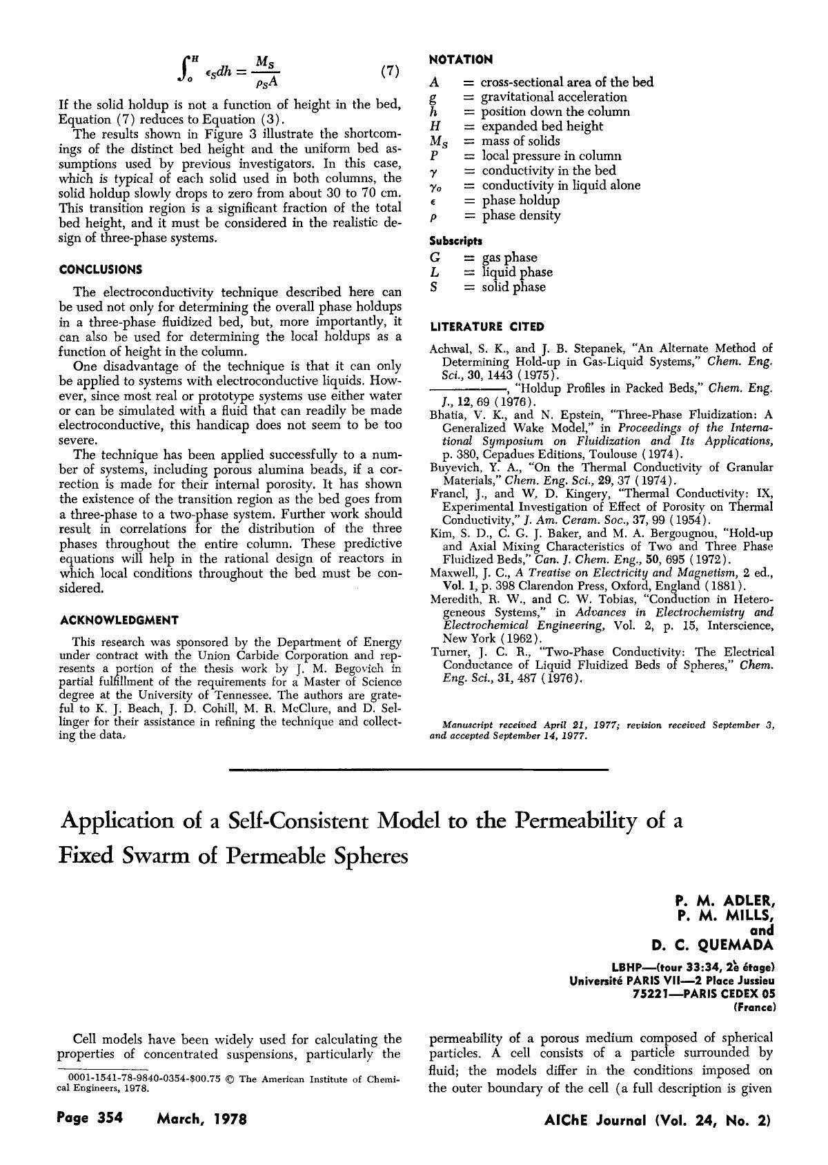 Application of a self-consistent model to the permeability of a fixed swarm of permeable spheres by Unknown