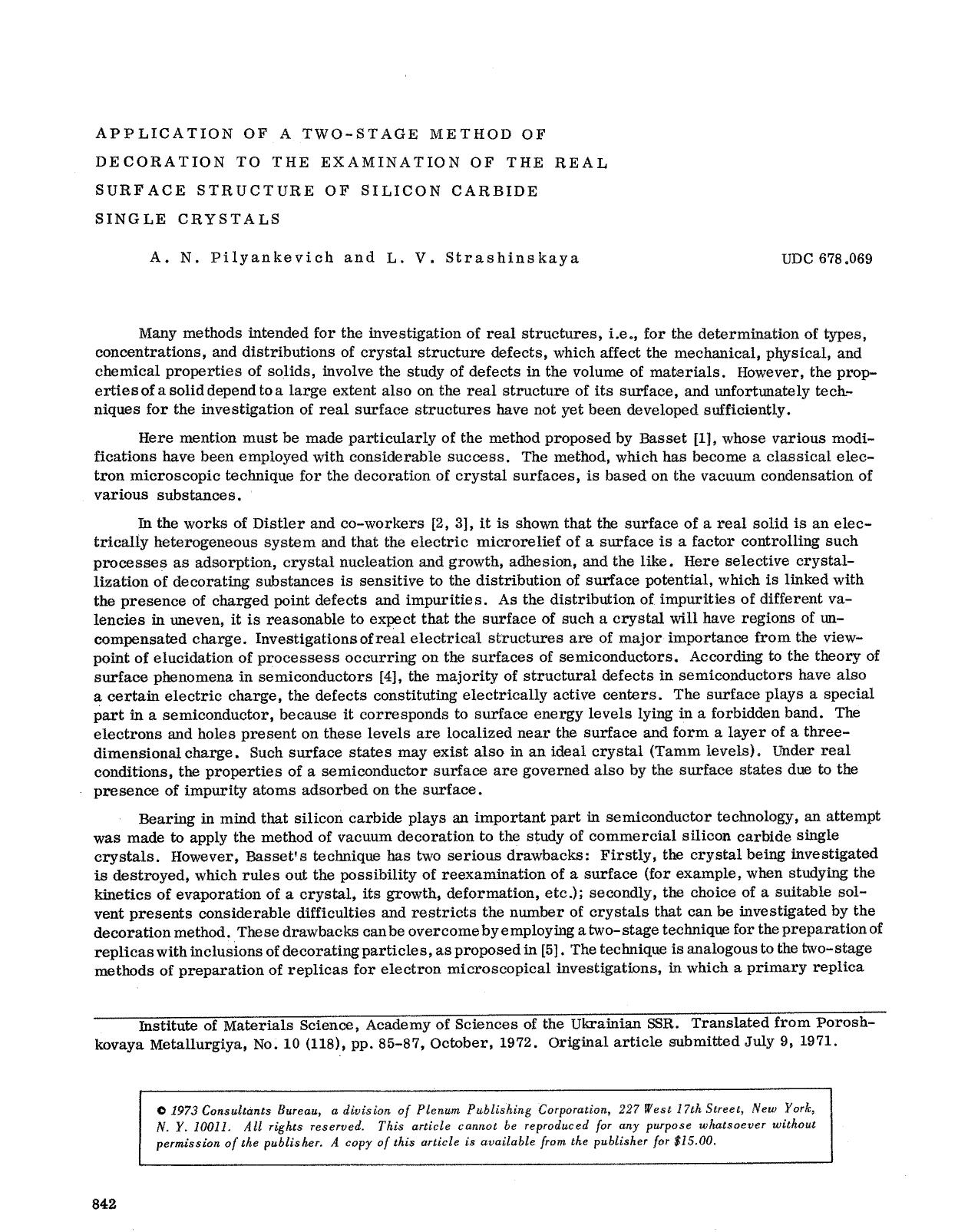 Application of a two-stage method of decoration to the examination of the real surface structure of silicon carbide single crystals by Unknown