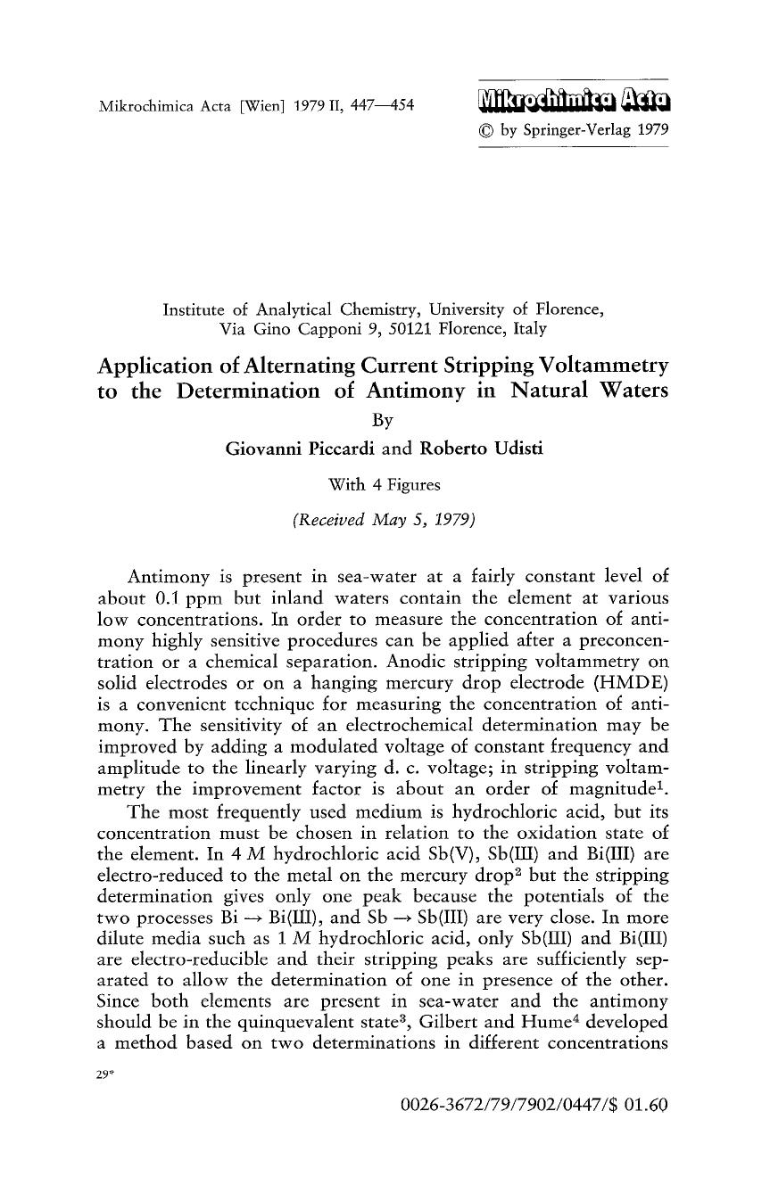 Application of alternating current stripping voltammetry to the determination of antimony in natural waters by Unknown
