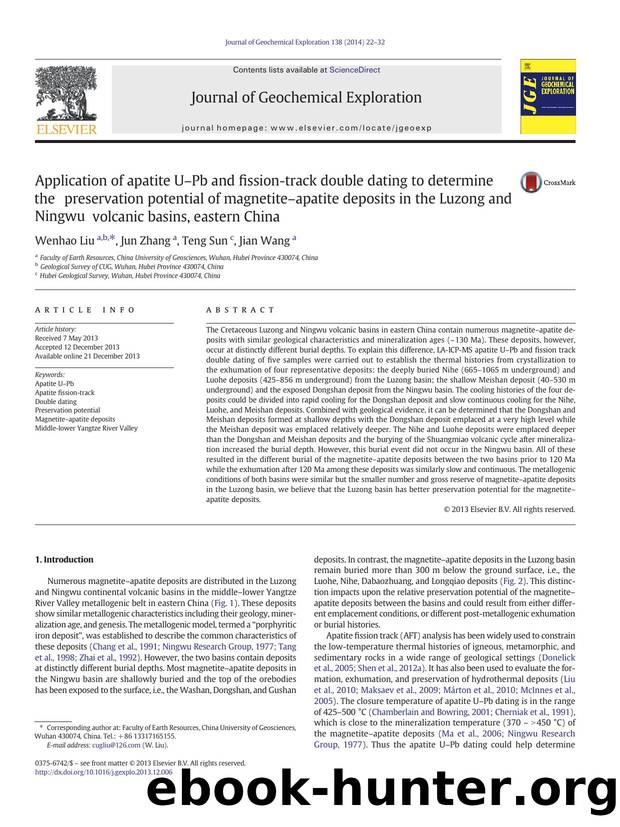 Application of apatite UâPb and fission-track double dating to determine the preservation potential of magnetiteâapatite deposits in the Luzong and Ningwu volcanic basins, eastern China by Wenhao Liu & Jun Zhang & Teng Sun & Jian Wang