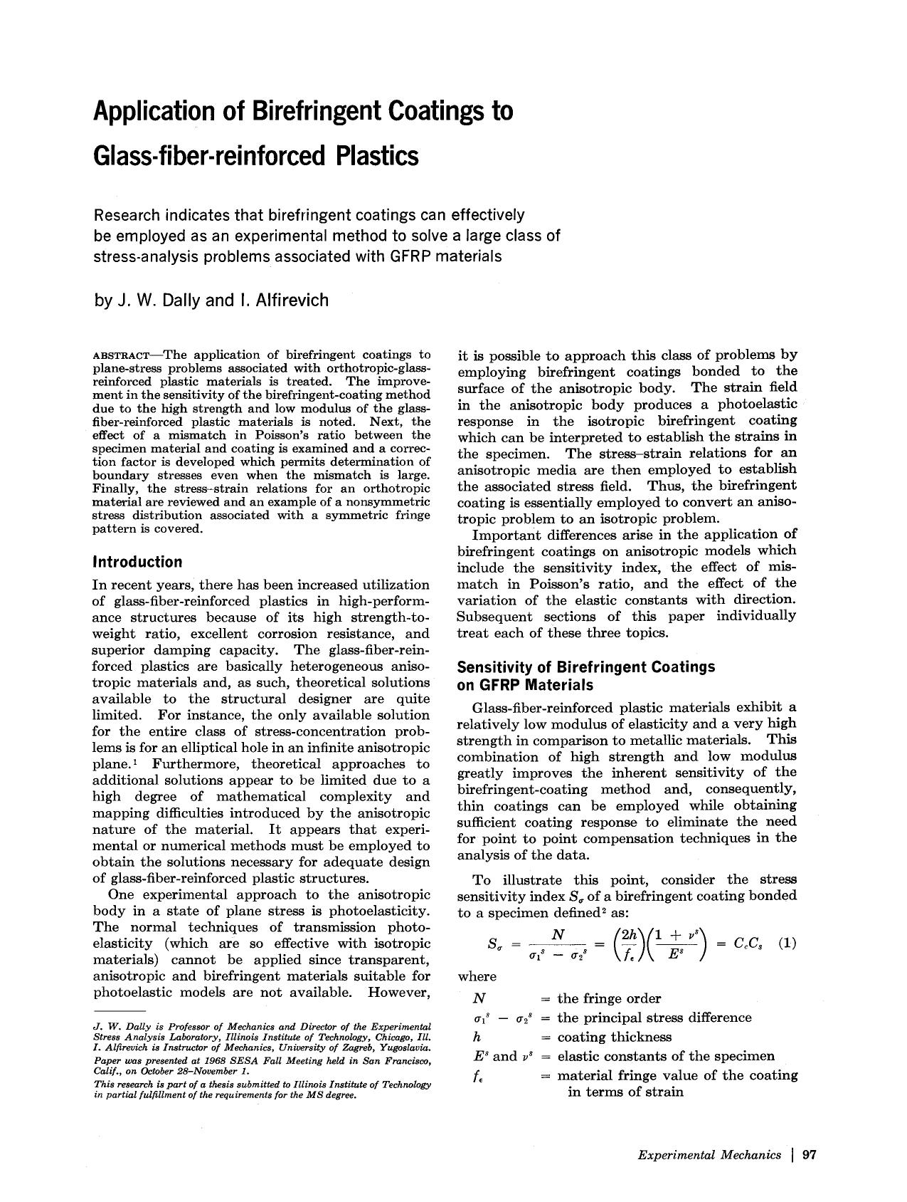 Application of birefringent coatings to glass-fiber-reinforced plastics by Unknown
