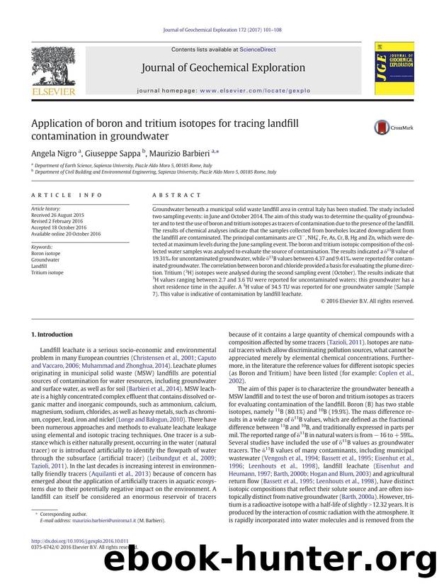 Application of boron and tritium isotopes for tracing landfill contamination in groundwater by Angela Nigro & Giuseppe Sappa & Maurizio Barbieri