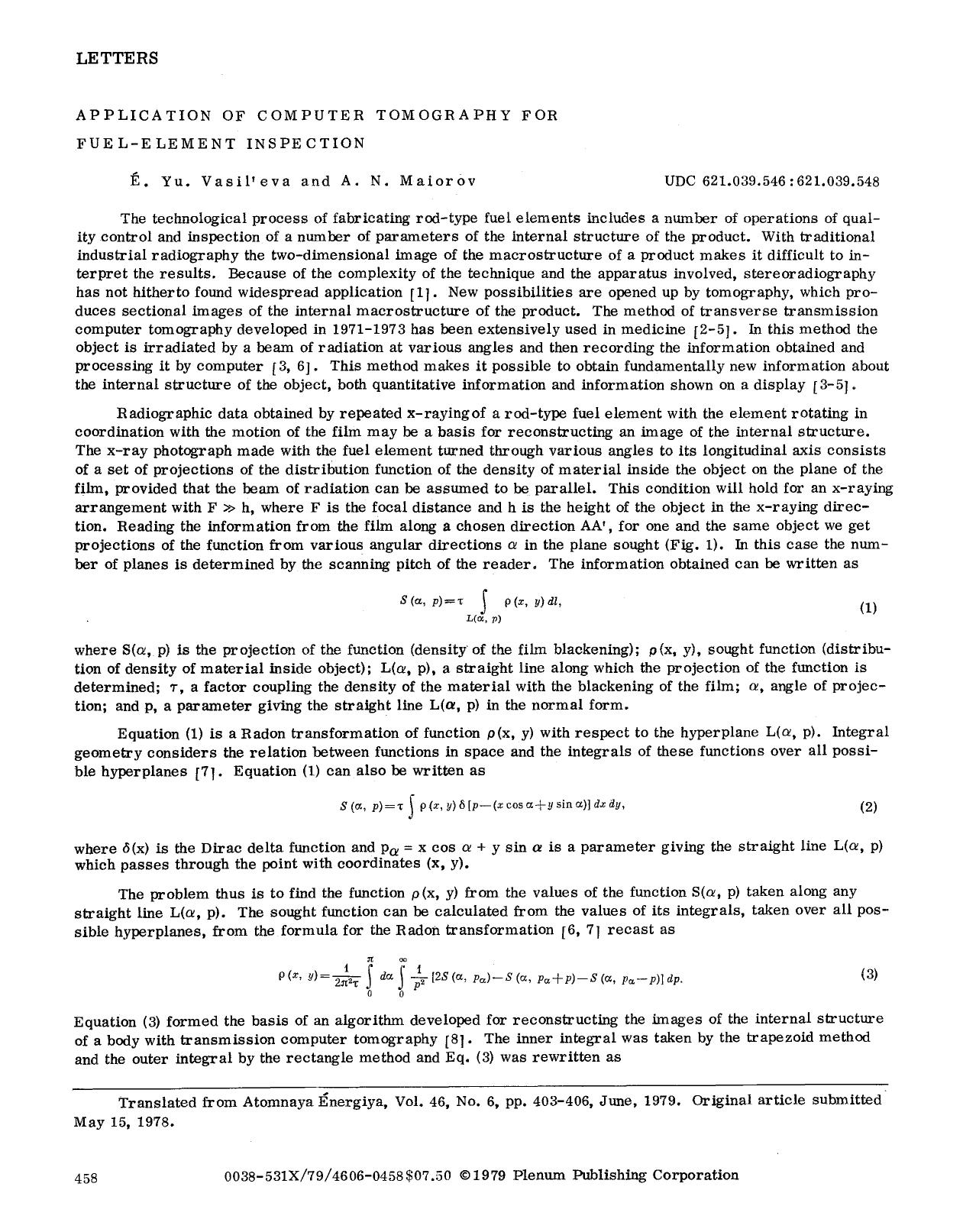Application of computer tomography for fuel-element inspection by Unknown