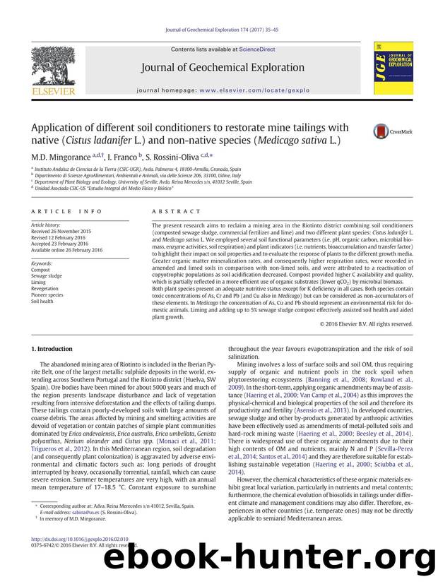 Application of different soil conditioners to restorate mine tailings with native (Cistus ladanifer L.) and non-native species (Medicago sativa L.) by M.D. Mingorance & I. Franco & S. Rossini-Oliva