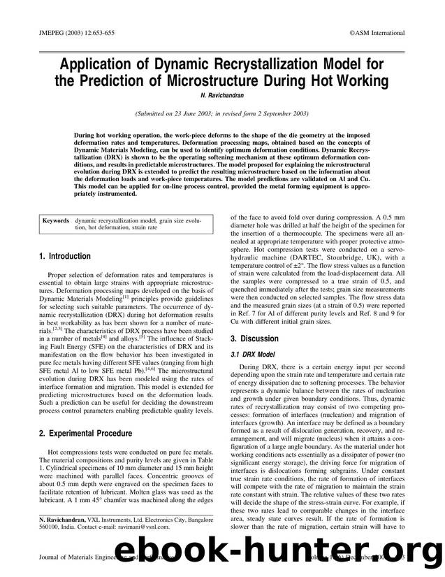 Application of dynamic recrystallization model for the prediction of microstructure during hot working by Unknown
