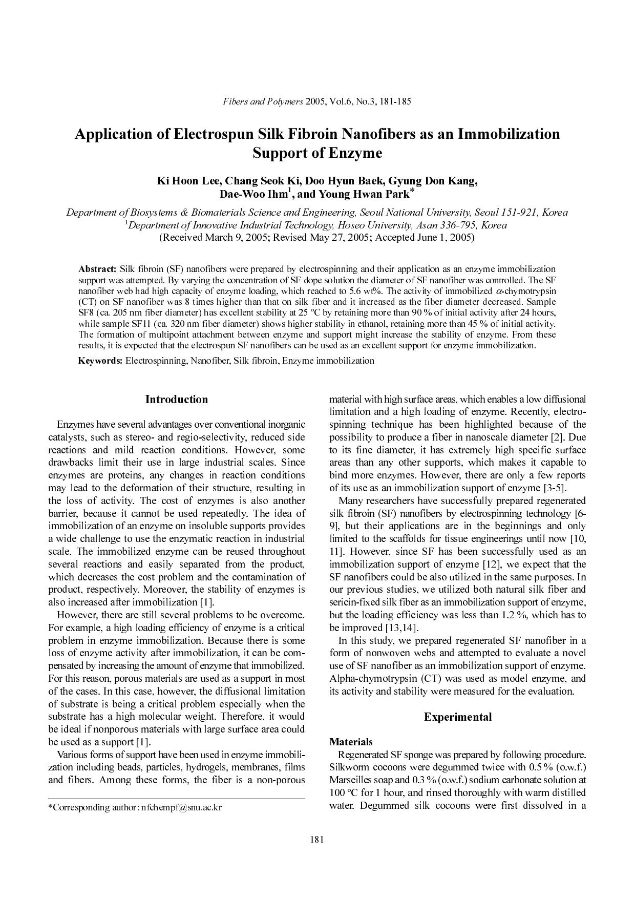 Application of electrospun silk fibroin nanofibers as an immobilization support of enzyme by Unknown