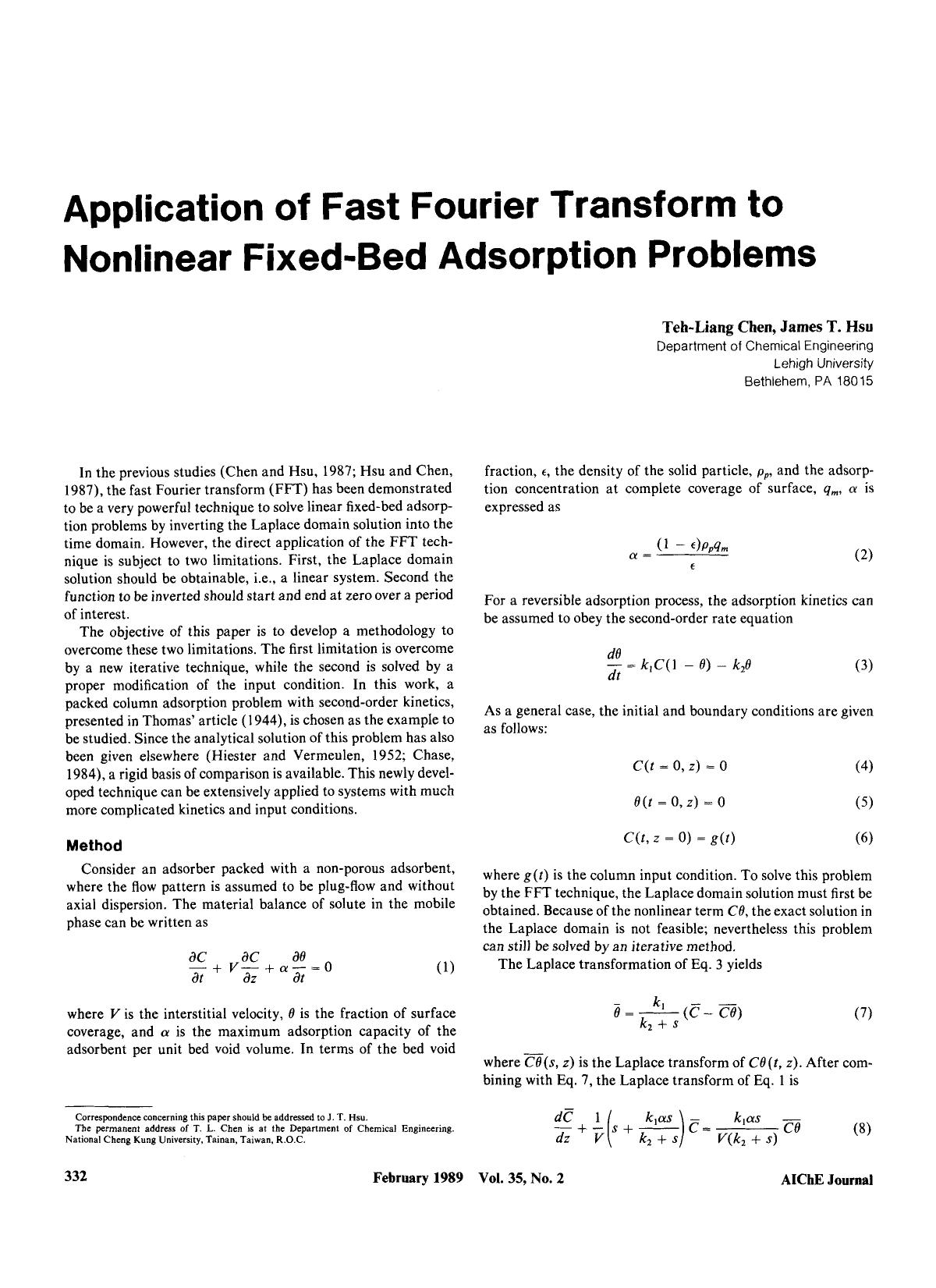 Application of fast Fourier transform to nonlinear fixed-bed adsorption problems by Unknown