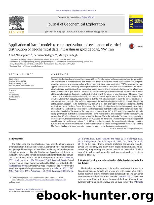 Application of fractal models to characterization and evaluation of vertical distribution of geochemical data in Zarshuran gold deposit, NW Iran by Ahad Nazarpour & Behnam Sadeghi & Martiya Sadeghi