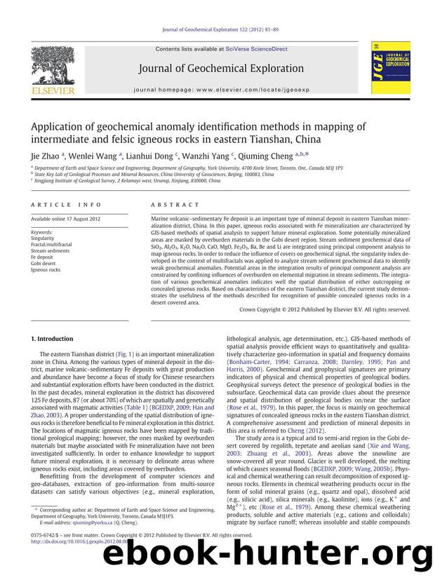 Application of geochemical anomaly identification methods in mapping of intermediate and felsic igneous rocks in eastern Tianshan, China by Jie Zhao & Wenlei Wang & Lianhui Dong & Wanzhi Yang & Qiuming Cheng