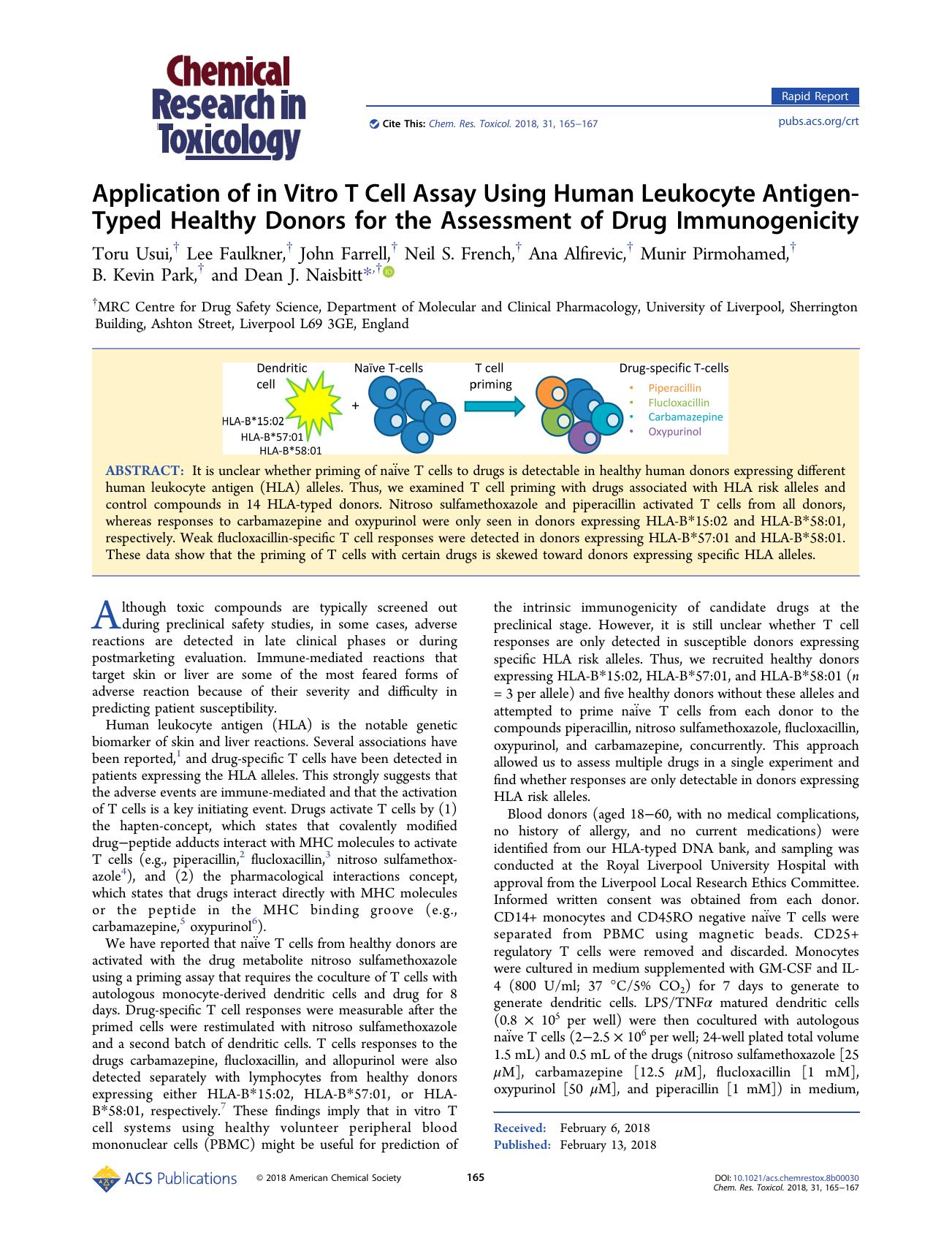 Application of in Vitro T Cell Assay Using Human Leukocyte Antigen-Typed Healthy Donors for the Assessment of Drug Immunogenicity by unknow