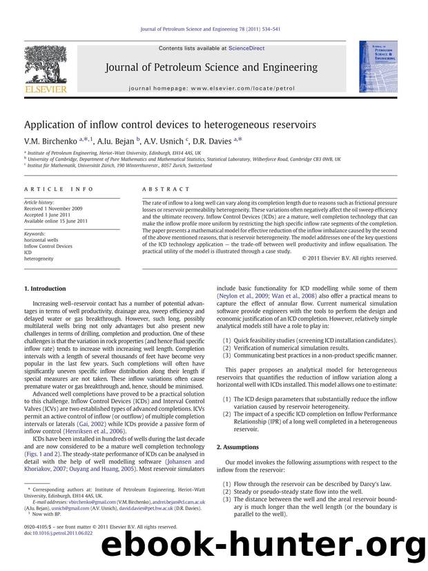 Application of inflow control devices to heterogeneous reservoirs by V.M. Birchenko & A.Iu. Bejan & A.V. Usnich & D.R. Davies