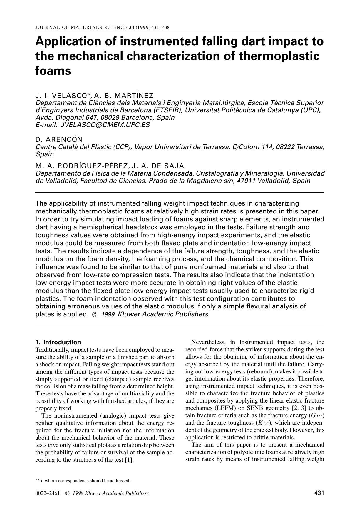 Application of instrumented falling dart impact to the mechanical characterization of thermoplastic foams by Unknown