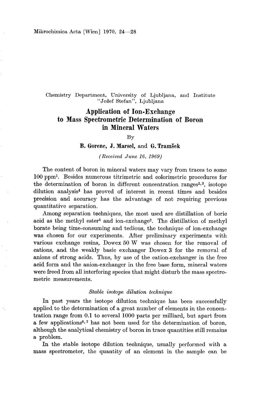 Application of ion-exchange to mass spectrometric determination of boron in mineral waters by Unknown