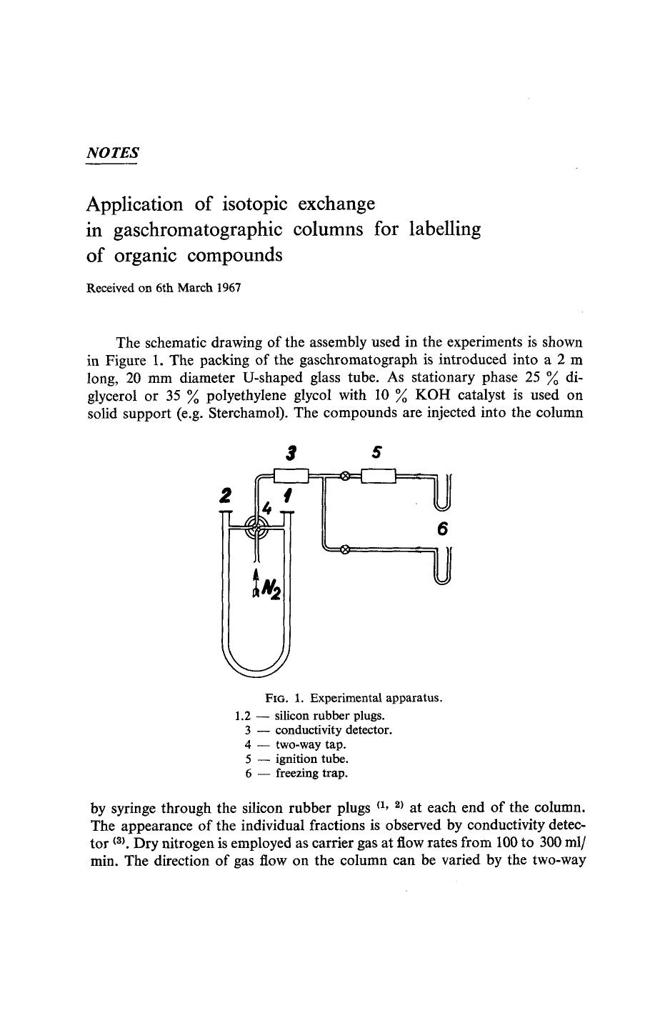 Application of isotopic exchange in gaschromatographic columns for labelling of organic compounds by Unknown