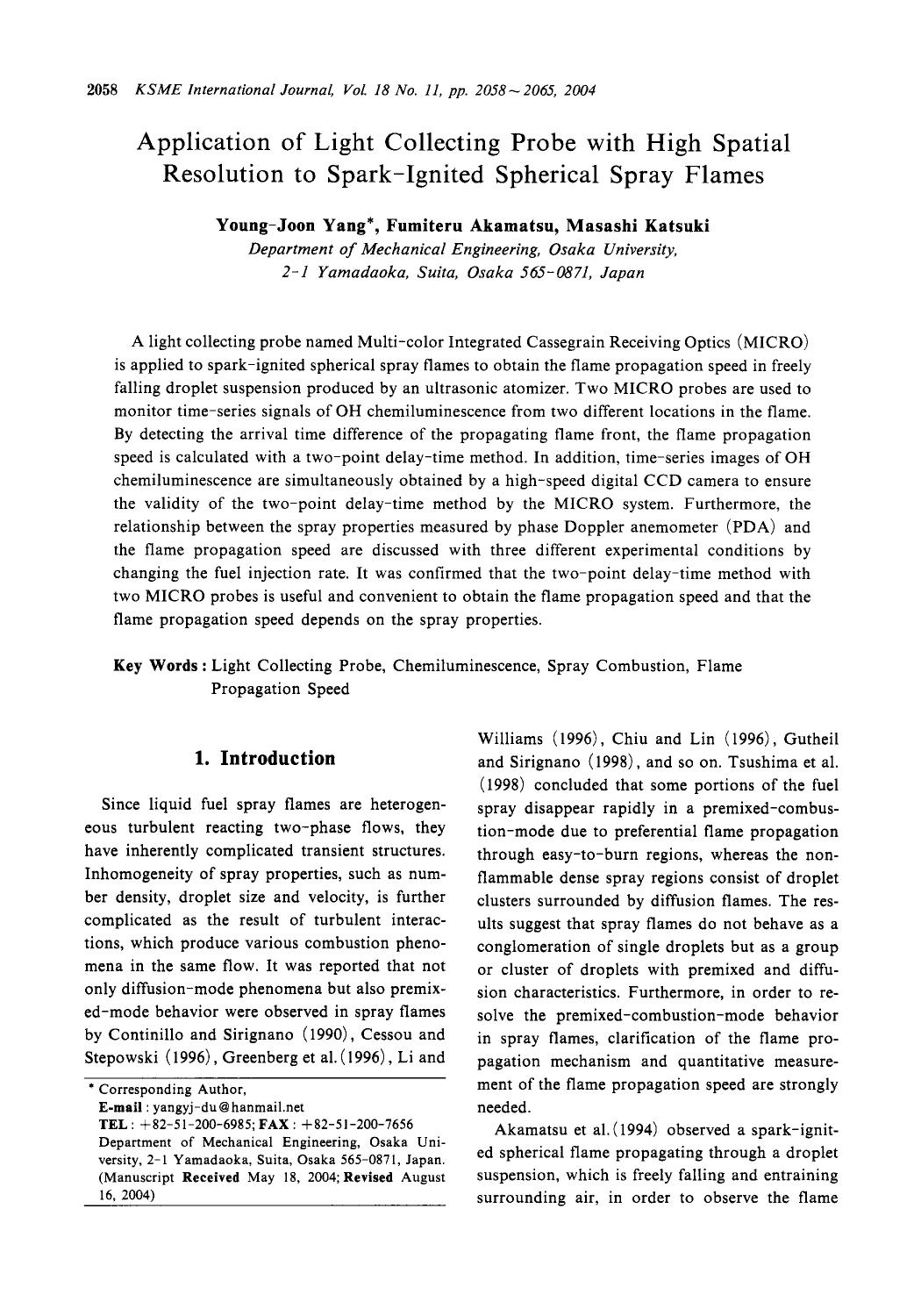 Application of light collecting probe with high spatial resolution to spark-ignited spherical spray flames by Unknown