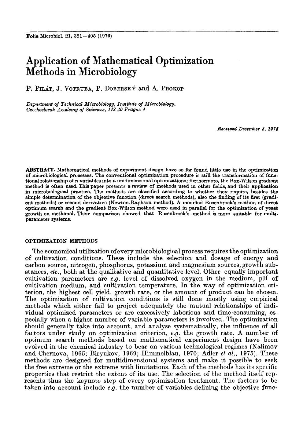 Application of mathematical optimization methods in microbiology by Unknown
