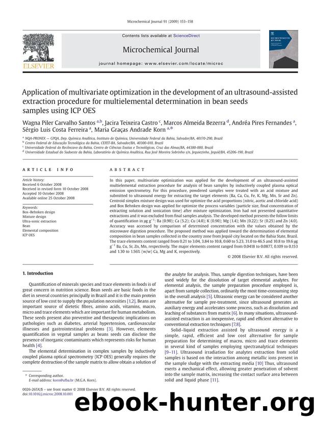 Application of multivariate optimization in the development of an ultrasound-assisted extraction procedure for multielemental determination in bean seeds samples using ICP OES by unknow