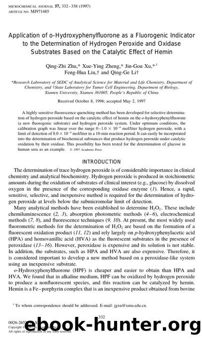 Application of o-Hydroxyphenylfluorone as a Fluorogenic Indicator to the Determination of Hydrogen Peroxide and Oxidase Substrates Based on the Catalytic Effect of Hemin by Zhu Q.-Z. et al