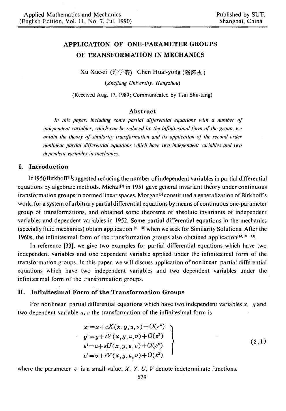 Application of one-parameter groups of transformation in mechanics by Unknown