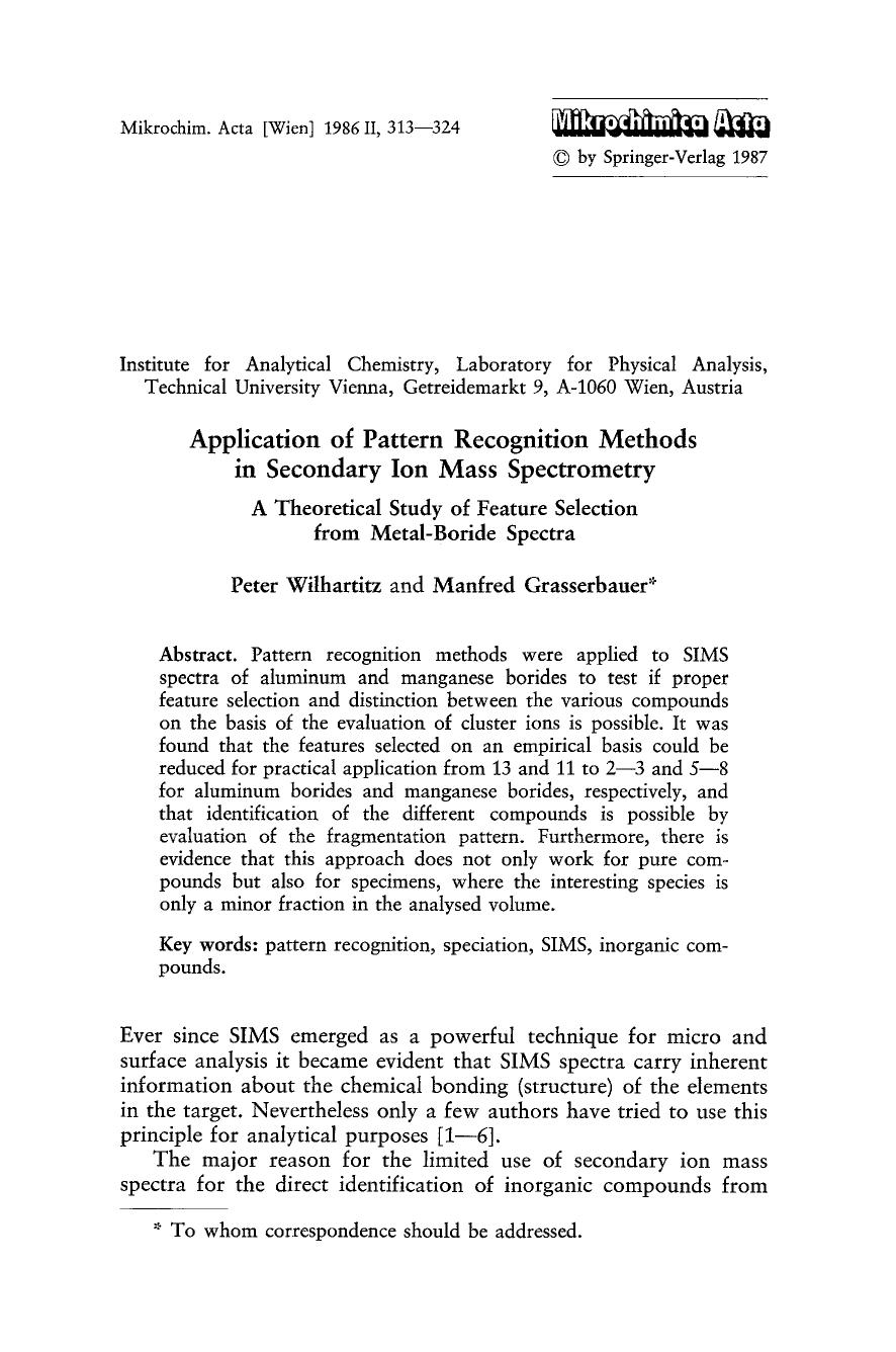 Application of pattern recognition methods in secondary ion mass spectrometry by Unknown