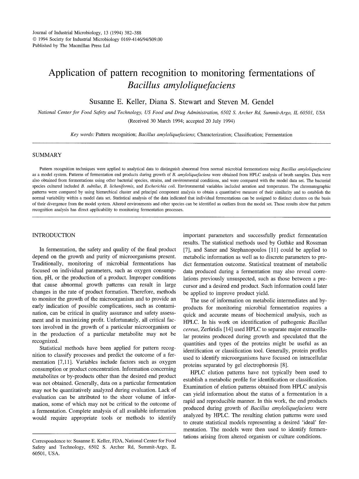 Application of pattern recognition to monitoring fermentations of <Emphasis Type="Italic">Bacillus amyloliquefaciens <Emphasis> by Unknown