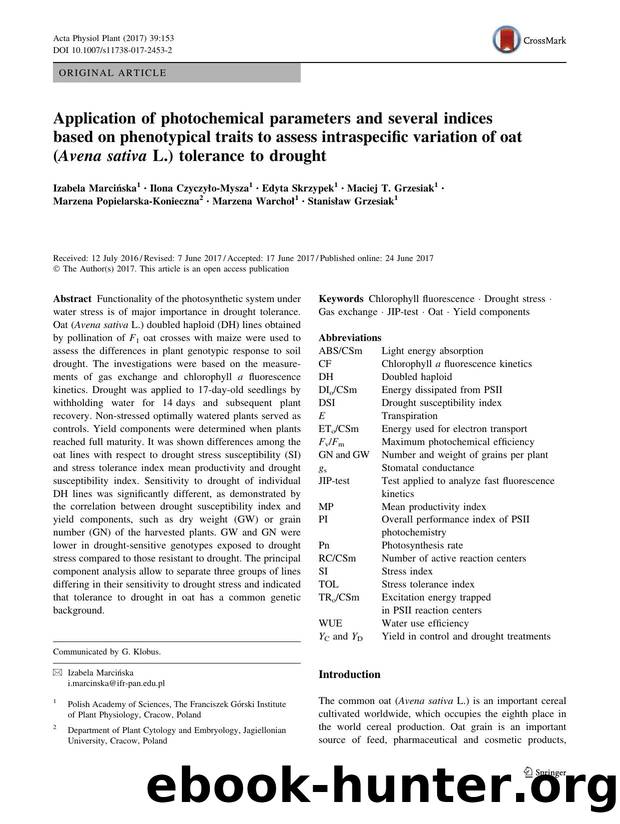 Application of photochemical parameters and several indices based on phenotypical traits to assess intraspecific variation of oat (Avena sativa L.) tolerance to drought by unknow
