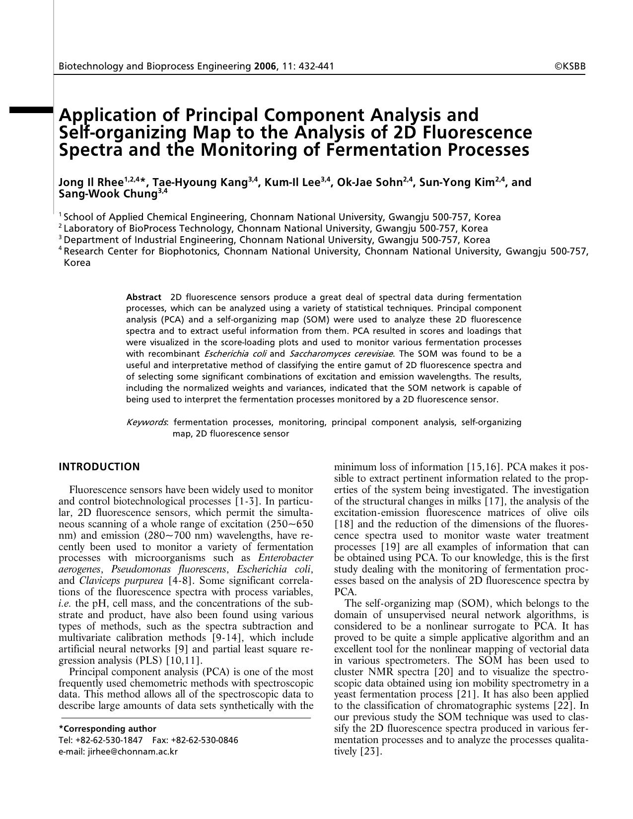 Application of principal component analysis and self-organizing map to the analysis of 2D fluorescence spectra and the monitoring of fermentation processes by Unknown