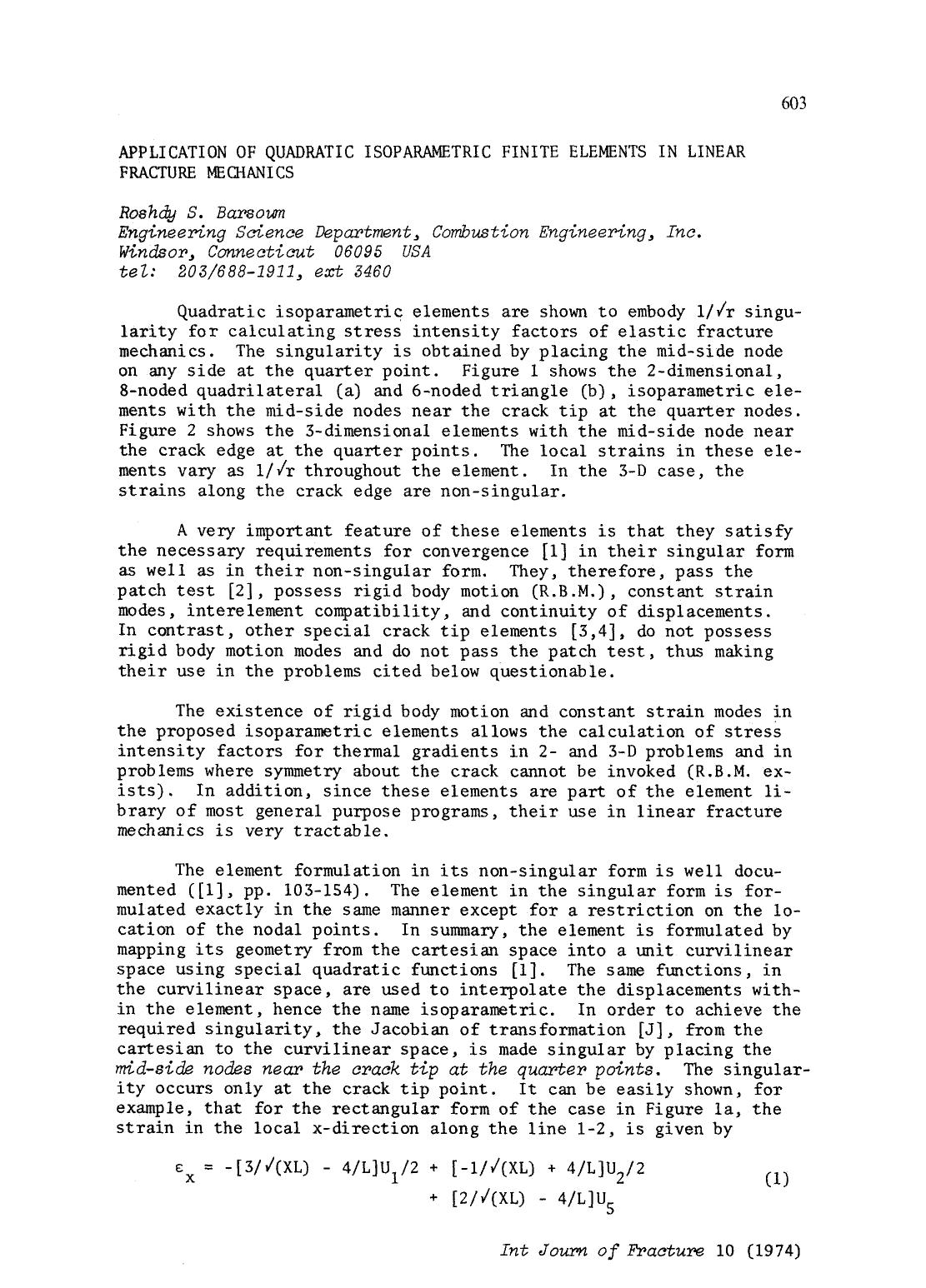 Application of quadratic isoparametric finite elements in linear fracture mechanics by Unknown