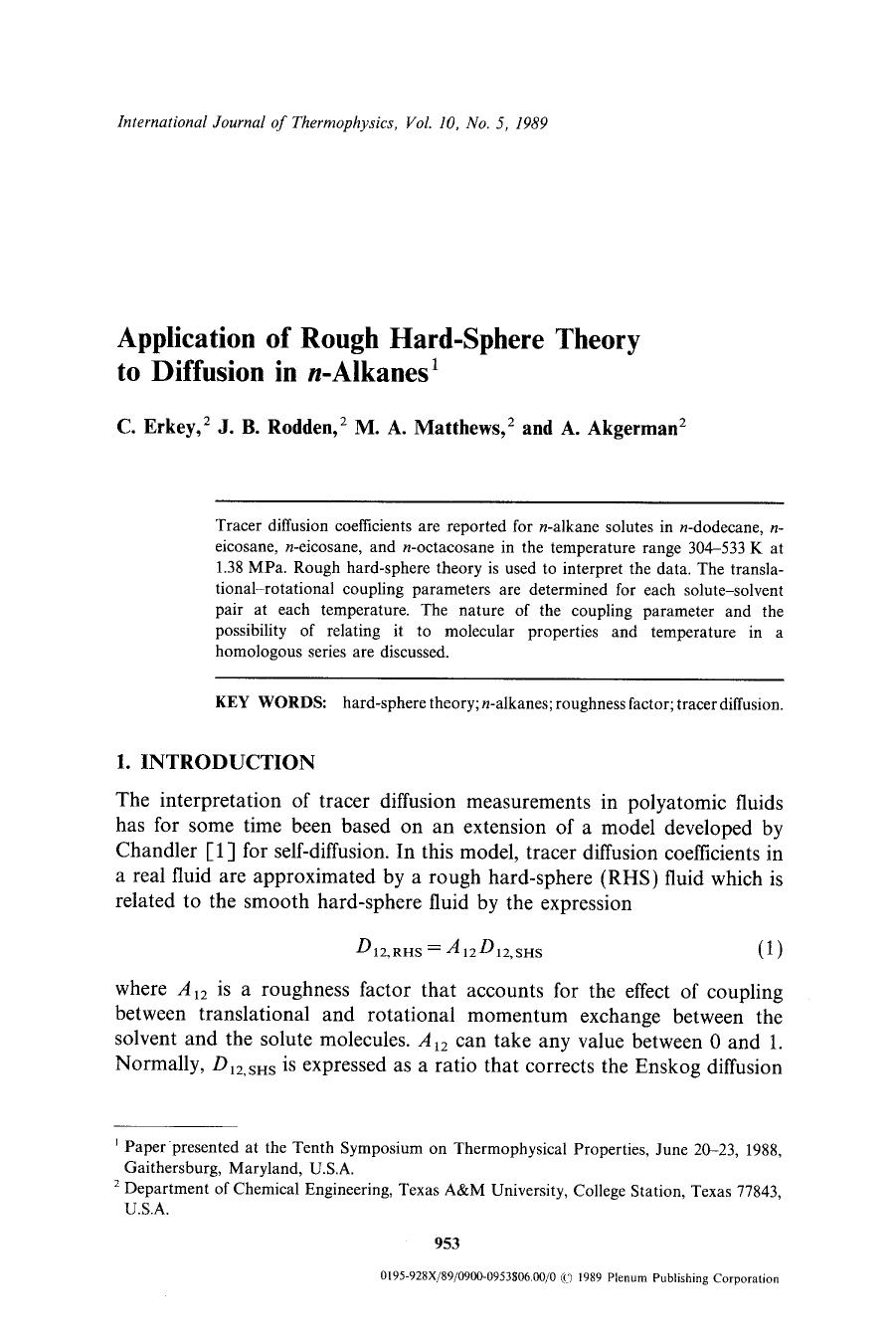 Application of rough hard-sphere theory to diffusion in <Emphasis Type="Italic">n<Emphasis>-alkanes by Unknown