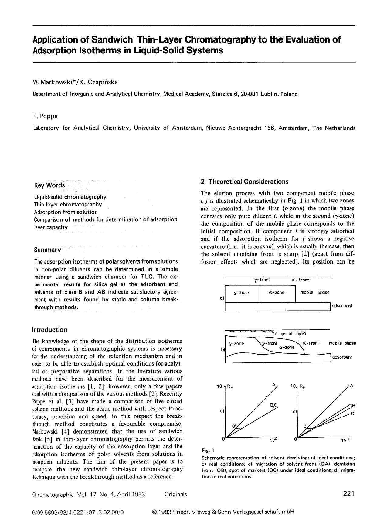 Application of sandwich thin-layer chromatography to the evaluation of adsorption isotherms in liquid-solid systems by Unknown