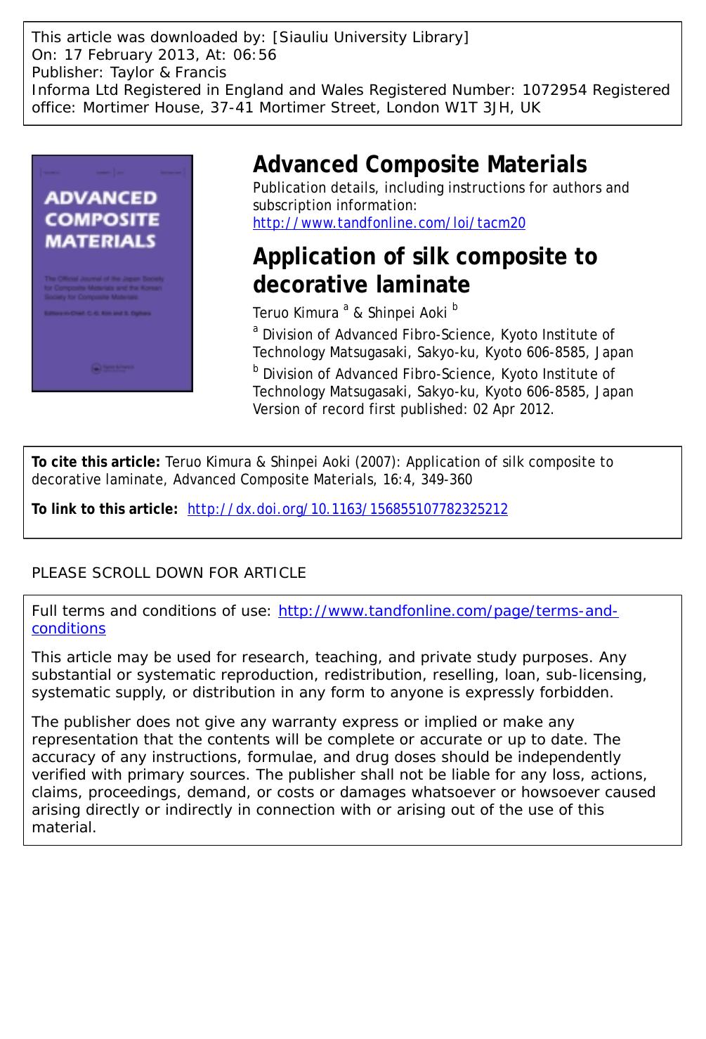 Application of silk composite to decorative laminate by Teruo Kimura & Shinpei Aoki