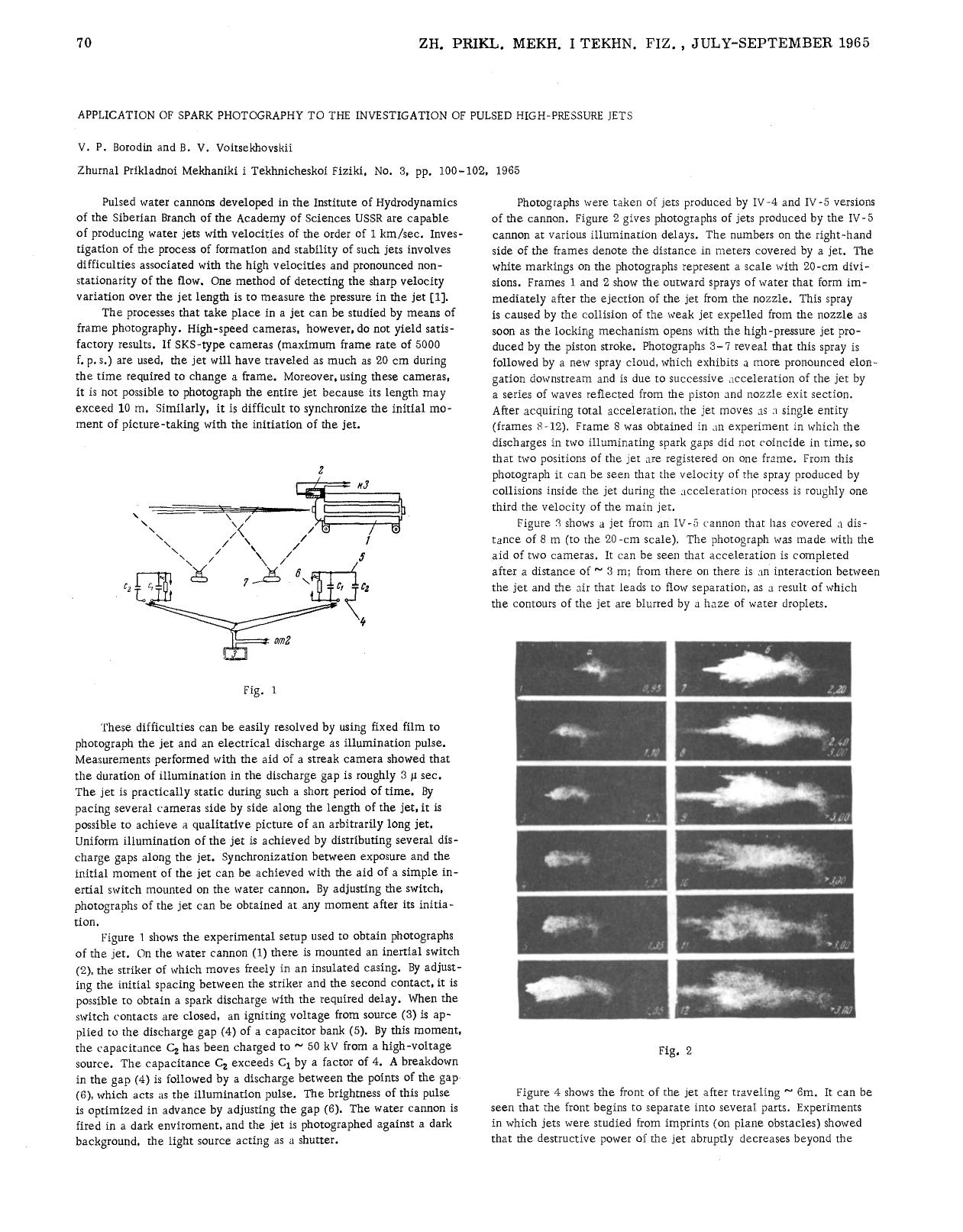 Application of spark photography to the investigation of pulsed high-pressure jets by Unknown