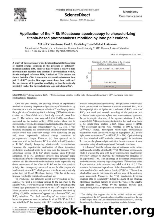 Application of the 121Sb MÃ¶ssbauer spectroscopy to characterizing titania-based photocatalysts modified by lone pair cations by Mikhail V. Korolenko & Pavel B. Fabritchnyi & Mikhail I. Afanasov